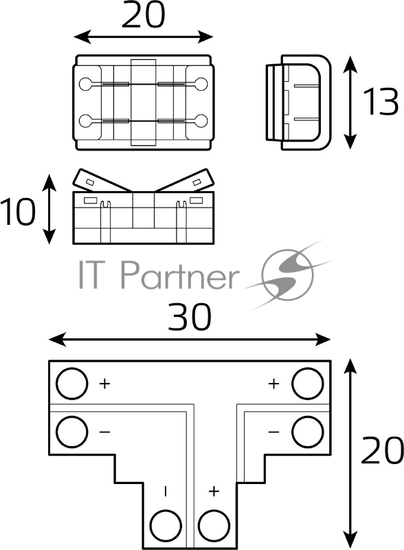 Набор коннекторов Basic: Т-образный коннектор, 3 клипсы, 8-10 мм, IP20