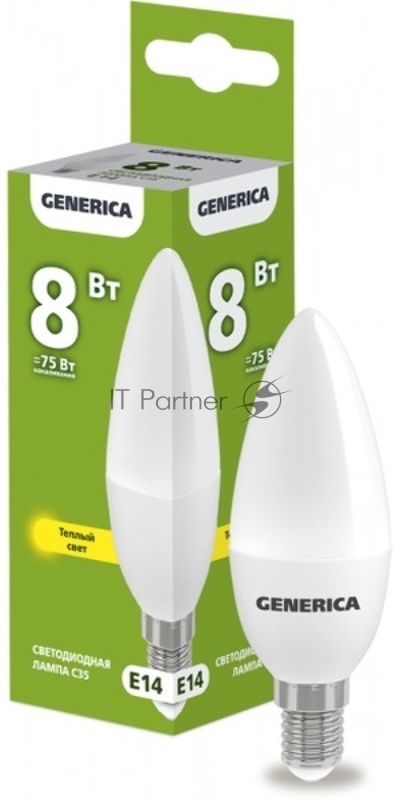 Лампа cветодиодная LED IEK LL-C35-08-230-30-E14-G C35 свеча 8Вт 230В 3000К E14 GENERICA