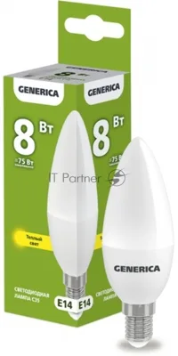 Лампа cветодиодная LED IEK LL-C35-08-230-30-E14-G C35 свеча 8Вт 230В 3000К E14 GENERICA