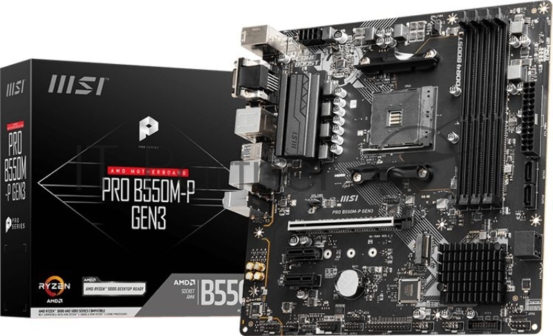 Материнская плата MSI PRO B550M-P GEN3, AM4, AMD B550, 4xDDR4, 4xSATA, 1xM.2, 1xPCIe 3.0 x16, DVI-D, HDMI, D-Sub, 1x1Gb LAN, 3x3.5 мм, 7.1, microATX