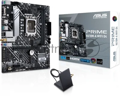 Материнская плата ASUS PRIME H610M-A WIFI D4, LGA 1700, Intel H610, 2xDDR4, 4xSATA, 2xM.2, 1xPCI-E 4.0 x16, 1xHDMI, 1xDisplayPort, 1x 1Gb LAN, 2xUSB-A 3.2 Gen 2, 4xUSB-A 2.0, 3x3.5 мм, 7.1, Micro-ATX