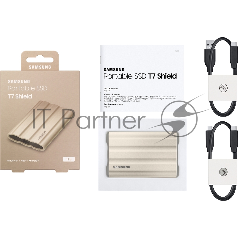 Внешний SSD Samsung T7 Shield, 1TB, USB 3.2 Gen 2 Type-C, R/W 1050/1000, бежевый