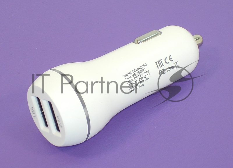 Автомобильное зарядное устройство AMPERIN CCW2USB USB 1 DC 5V/2.1A USB 2 5V/1A белый
