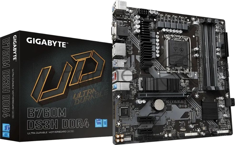 Материнская плата GIGABYTE B760M DS3H DDR4, LGA1700, Intel B760, 4xDDR4, 4xSATA, 2xM.2, 1xPCIe 4.0 x16, 2xPCIe x1, DisplayPort, HDMI, D-Sub, 1x2.5Gb LAN, USB Type-C, 3x3.5 мм, 7.1, microATX