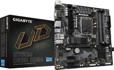 Материнская плата GIGABYTE B760M DS3H DDR4, LGA1700, Intel B760, 4xDDR4, 4xSATA, 2xM.2, 1xPCIe 4.0 x16, 2xPCIe x1, DisplayPort, HDMI, D-Sub, 1x2.5Gb LAN, USB Type-C, 3x3.5 мм, 7.1, microATX