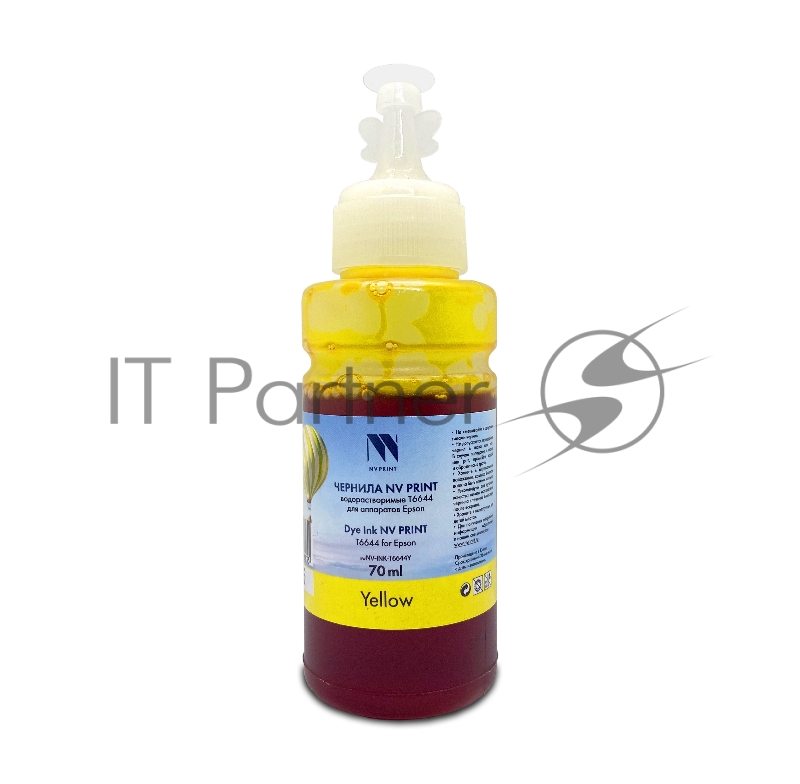 Чернила NVPrint водорастворимые T6644 для аппаратов Epson L100, L110, L120, L132, L200, L210, L222, L300, L312, L350, L355, L362, L366, L456, L550, L555, L566, L1300, L386, L486, L121, L3050, L3060, L3070, L364, L382, L605, L655, L1455 (70 мл) Yellow