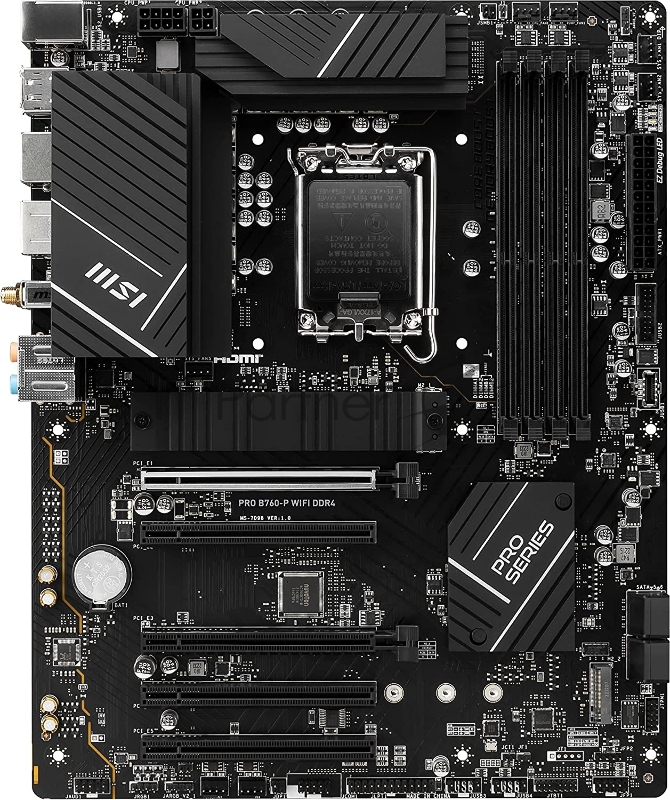 Материнская плата MSI PRO B760-P WIFI DDR4, LGA1700, Intel B760, 4xDDR4, 4xSATA, 2xM.2, 2xPCIe x16, DisplayPort, HDMI, 1x2.5Gb LAN, USB Type-C, 5x3.5 мм, 7.1, ATX