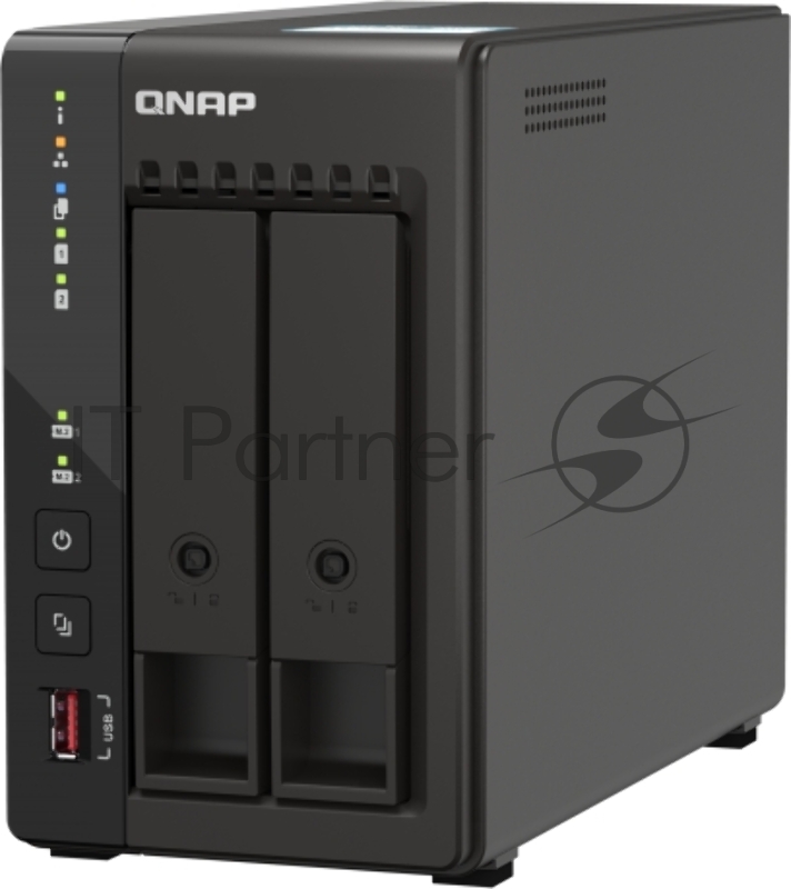 SMB QNAP TS-253E-8G NAS, 2-tray w/o HDD. 2xHDMI-port. 4-core Celeron J6412 2-2.6 GHz, 8Gb DDR, 2x2.5Gb LAN, 2 x M.2 2280 PCIe Gen 3 x2, 2x USB 3.2 Gen 2 (10Gbps) Port, 2x USB 2.0 port