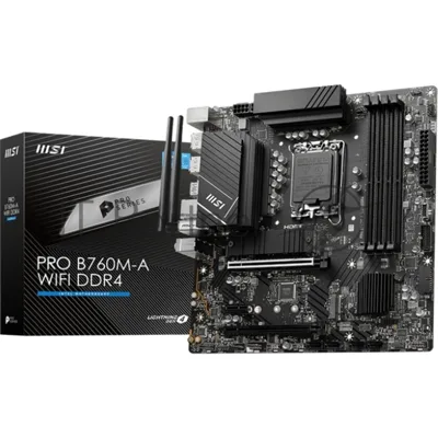 Материнская плата MSI PRO B760M-A WIFI DDR4, LGA1700, Intel B760, 4xDDR4, 4xSATA, 2xM.2, 2xPCIe x16, 1xPCIe x1, DisplayPort, HDMI, 1x2.5Gb LAN, 3x3.5 мм, 7.1, microATX