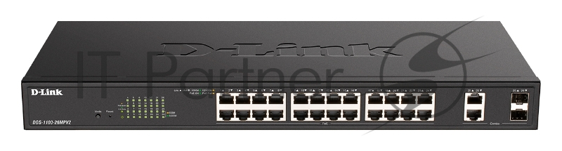 Коммутатор D-Link DGS-1100-26MPV2/A3A, 24×1 Гбит/с + 2×1 Гбит/с SFP, настраиваемый
