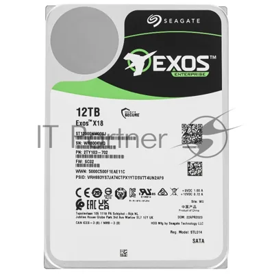Жесткий диск HDD Seagate Exos X18 12Tb 7200rpm SATA 256Mb 3.5", Bulk