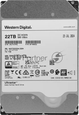 Жесткий диск Western Digital 3.5" 22Tb Ultrastar DC HC570 SAS 12Gb/s, 7200rpm, 512MB, 0F48052, 512e/4Kn, CMR, Helium, Bulk