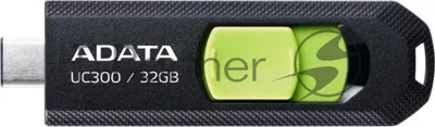 Флешка USB ADATA UC300 (ACHO-UC300-32G-RBK/GN), 32Gb, Type-C USB 3.2, R/W 100/30, черный/зеленый