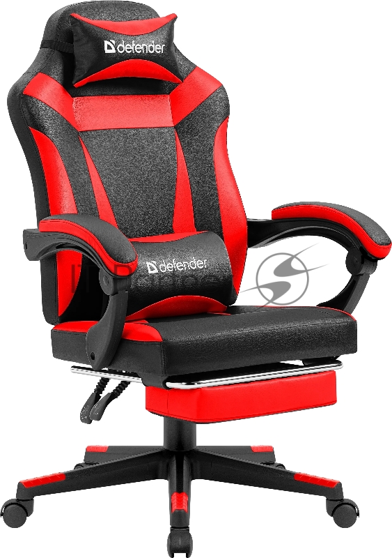 Кресло Defender CRUISER BLACK/RED черный/красный, экокожа, подставка для ног