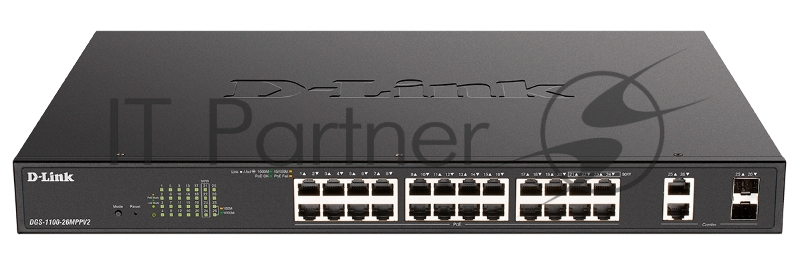 Коммутатор D-Link DGS-1100-26MPPV2/A3A, 24×1 Гбит/с + 2×1 Гбит/с SFP, настраиваемый