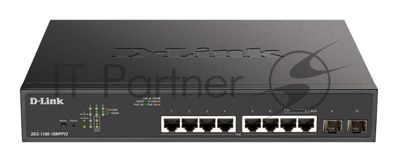 Коммутатор D-Link DGS-1100-10MPPV2/A3A, 8×1 Гбит/с + 2×1 Гбит/с SFP, настраиваемый