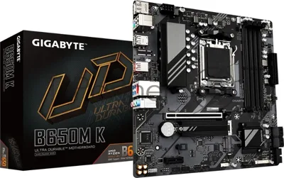 Материнская плата GIGABYTE B650M K, AM5, AMD B650, 4xDDR5, 4xSATA, 2xM.2, 1xPCIe 4.0 x16, DisplayPort, HDMI, 1x2.5Gb LAN, USB Type-C, 3x3.5 мм, 7.1, microATX