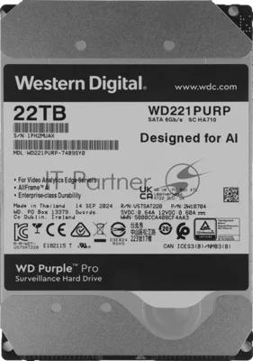 Жесткий диск HDD WD Purple Pro 22Tb 7200rpm SATA 512Mb 3.5"