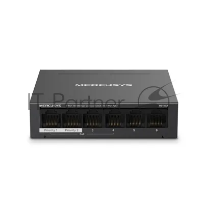 Коммутатор Mercusys MS106LP, 4×100 Мбит/с PoE + 2×100 Мбит/с, неуправляемый