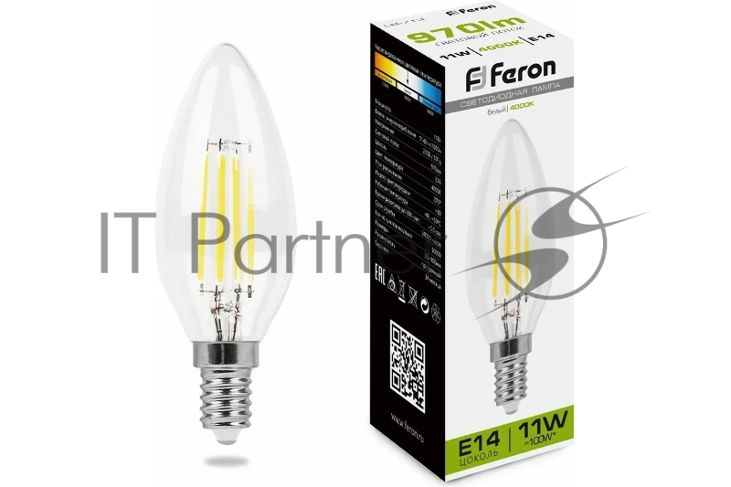 Лампа светодиодная Feron LB-713 11Вт Е14 белый свеча FILAMENT