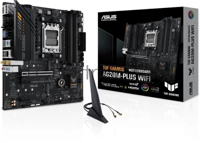 Материнская плата ASUS TUF GAMING A620M-PLUS WIFI, AM5, AMD A620, 4xDDR5, 4xSATA, 2xM.2, 1xPCIe 4.0 x16, 2xPCIe x1, 2xDisplayPort, HDMI, 1x2.5Gb LAN, 6xUSB, 3x3.5 мм, 7.1, microATX