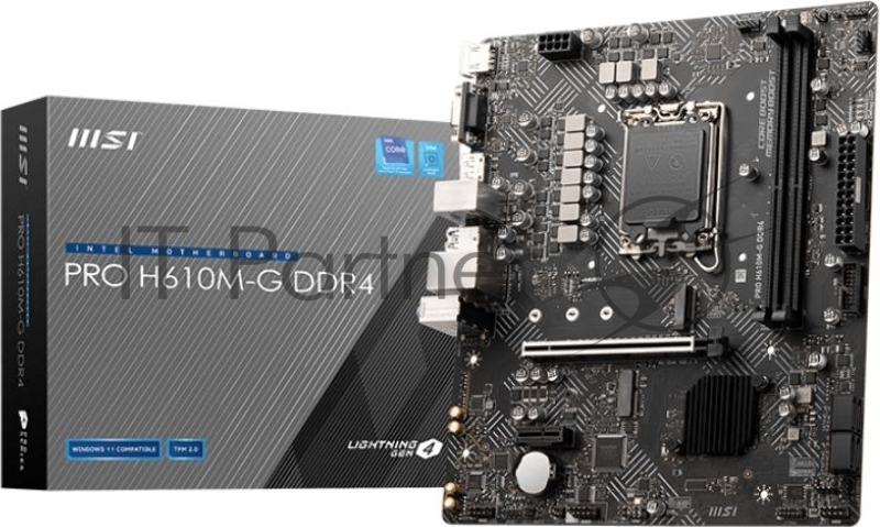Материнская плата MSI PRO H610M-G, LGA1700, Intel H610, 2xDDR5, 4xSATA, 1xM.2, 1xPCIe 4.0 x16, DisplayPort, HDMI, D-Sub, 1x1Gb LAN, 3x3.5 мм, 7.1, microATX