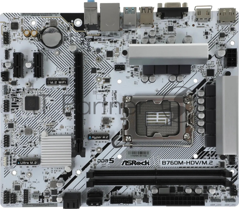 Материнская плата ASRock B760M-HDV/M.2, LGA1700, Intel B760, 2xDDR5, 4xSATA, 2xM.2, 1xPCIe 4.0 x16, DisplayPort, HDMI, D-Sub, 1x2.5Gb LAN, USB Type-C, 3x3.5 мм, 7.1, microATX