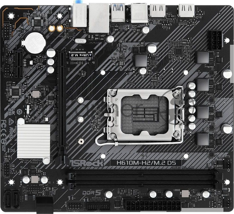 Материнская плата ASRock H610M-H2/M.2 D5, LGA1700, Intel H610, 2xDDR5, 4xSATA, 1xM.2, 1xPCIe 4.0 x16, 1xPCIe 4.0 x1, 2xHDMI, 1x1Gb LAN, USB 3.2 Gen 1, 3x3.5 мм, 7.1, microATX