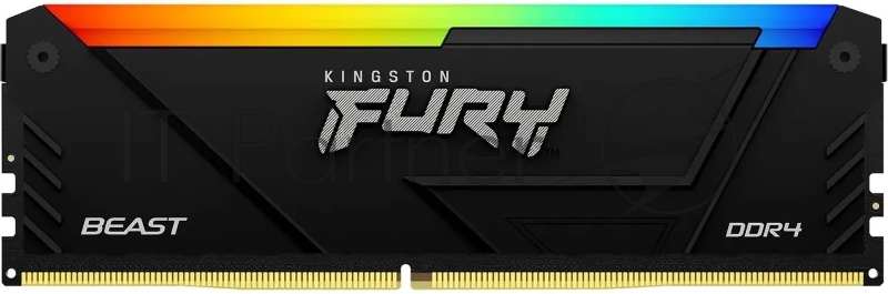 Оперативная память Kingston Fury Beast, DDR4, 8GB (1x8GB), 3200MHz, CL16, DIMM, с радиатором, RGB, черный