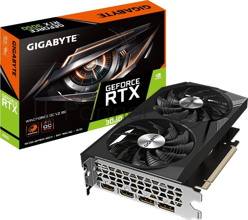 Видеокарта GIGABYTE GeForce RTX 3050 WINDFORCE OC V2, 8 GB GDDR6, 128 bit, 2xDisplayPort, 2xHDMI, GPU 1552 MHz
