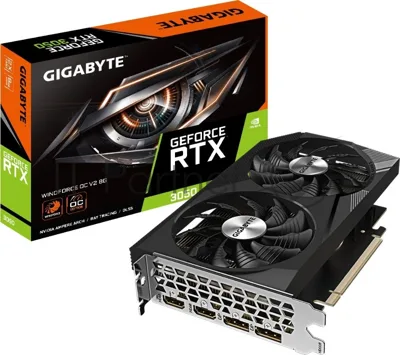 Видеокарта GIGABYTE GeForce RTX 3050 WINDFORCE OC V2, 8 GB GDDR6, 128 bit, 2xDisplayPort, 2xHDMI, GPU 1552 MHz