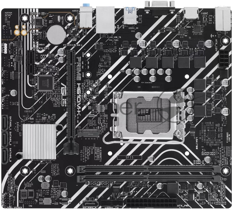 Материнская плата ASUS PRIME H610M-K, LGA 1700, Intel H610, 2xDDR5, 4xSATA, 1xM.2, 1xPCIe 4.0 x16, 1x1Gb LAN, 2xUSB-A 3.2 Gen 1, 4xUSB-A 2.0, 1xHDMI, 1xVGA, 3x3.5 мм, 1xRS-232, 7.1, mATX