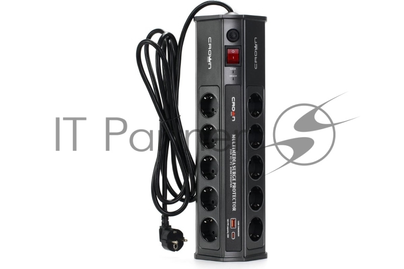 Сетевой фильтр CROWN CMPS-11 черный, 10 розеток, 3 м