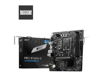 Материнская плата MSI PRO B760M-E, LGA1700, Intel B760, 2xDDR5, 4xSATA, 1xM.2, 1xPCIe 4.0 x16, HDMI, D-Sub, 1x1Gb LAN, 3x3.5 мм, 7.1, microATX
