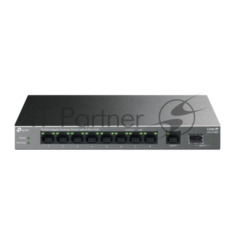 Коммутатор настольный TP-Link LS1210GP с 9 гигабитными портами (8 портов PoE+) и портом SFP