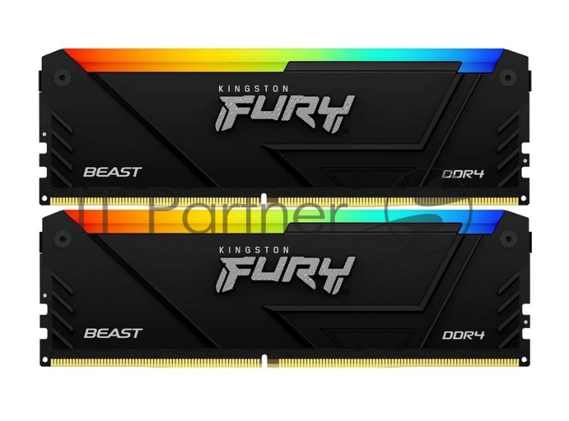 Оперативная память Kingston Fury Beast, DDR4, 32GB (2x16GB), 3200MHz, CL16, DIMM, с радиатором, RGB, черный