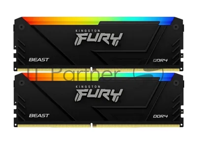 Оперативная память Kingston Fury Beast, DDR4, 32GB (2x16GB), 3200MHz, CL16, DIMM, с радиатором, RGB, черный