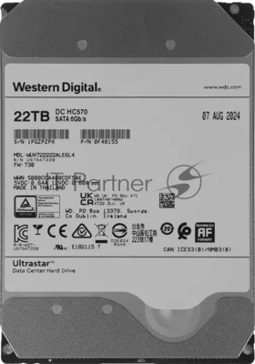 Жесткий диск серверный Western Digital 3.5"; 22Tb Ultrastar DC HC570 (WUH722222ALE6L4) SATA 6Gb/s, 7200rpm, 512MB, 4k/512e, Helium, Bulk