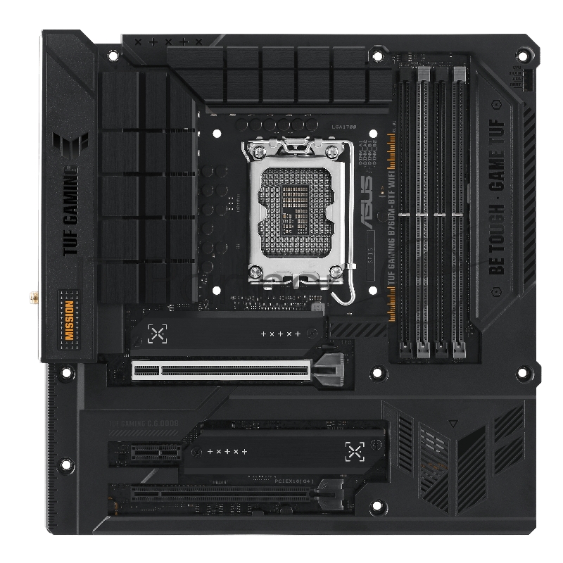 Материнская плата ASUS TUF GAMING B760M-BTF WIFI, LGA1700, Intel B760, 4xDDR5, 4xSATA, 3xM.2, 1xPCIe 5.0 x16, DisplayPort, HDMI, 1x2.5Gb LAN, USB Type-C, 3x3.5 мм, 7.1, microATX