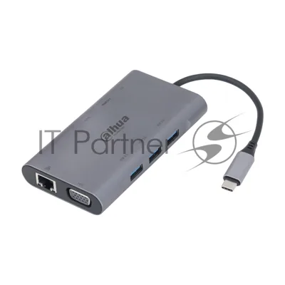 USB-концентратор Dahua TC39, USB Type-C, USB 3.0 + HDMI + RJ45 + VGA + SD/TF +PD Docking Station, USB