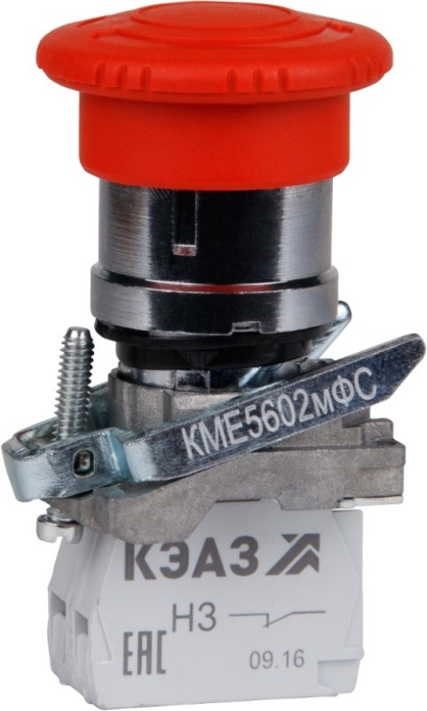 Кнопка КМЕ5602мФС-красный-0но+2нз-гриб-фикс-IP65-КЭАЗ