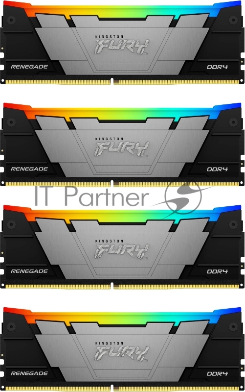 Оперативная память Kingston Fury Renegade, DDR4, 32Gb (4x8GB), 3200MHz, CL16, DIMM, с радиаторами, RGB, серебристый/черный