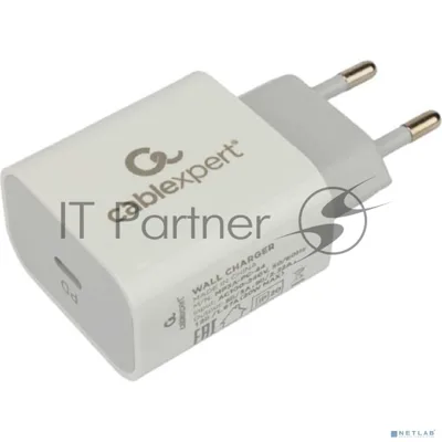 Сетевое зарядное устройство Cablexpert 20Вт, 3А, QC3.0/PD, 1xType-C, белый, пакет