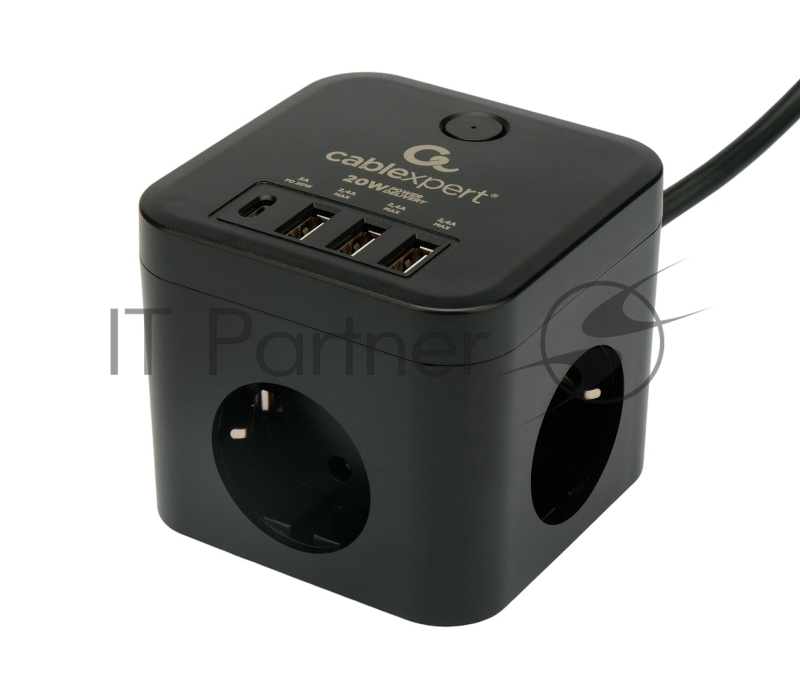 Сетевой фильтр Cablexpert Cube CUBE-3-CU3-B-1.5, 3 р, 10А, 1xType-C PD, 3xUSB, 1.5 м, ур.защиты 4+, черный, коробка