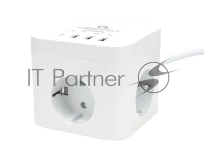 Сетевой фильтр Cablexpert Cube CUBE-3-CU3-W-1.5, 3 р, 10А, 1xType-C PD, 3xUSB, 1.5 м, ур.защиты 4+, белый, коробка