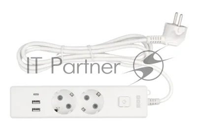Бытовой удлинитель PowerCube, 2 р с/з вык.,3USB, 3500 Вт, 16А, 1.9 м, 3x1,0 (белый) PC-4-2M
