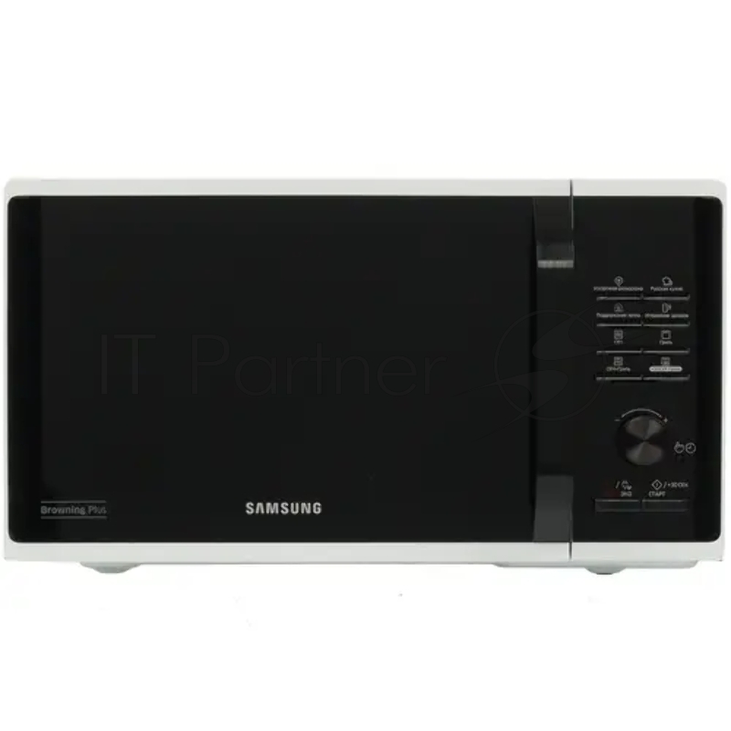 Микроволновая печь Samsung MG23K3515AW/BW белый/черный, 23 л, 800 Вт, переключатели - кнопки, поворотный механизм