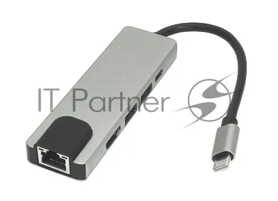Адаптер Type-C на HDMI, USB 3.0*2 + RJ45 + Type-C, серебро