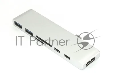 Адаптер Type-C на HDMI, USB 3.0*2 + Type-C* 2 + SD/TF для MacBook, серебро