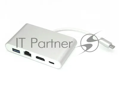 Адаптер Type-C на HDMI, USB 3.0 + RJ45, серебро